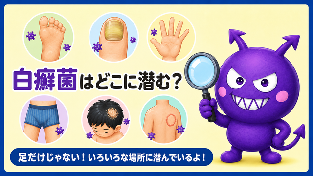 白癬菌はどこに潜む？足・爪・手・股・頭・体を見てみよう