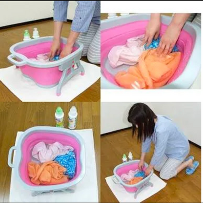 洗濯物を入れて使うピンクの足湯バケツ