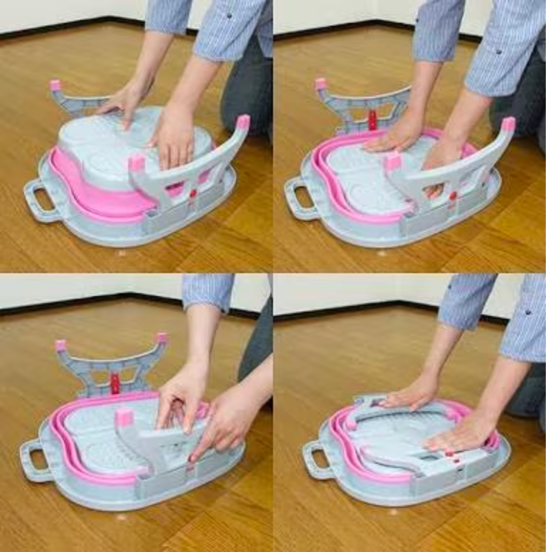 ピンクの足湯バケツを組み立てる手順